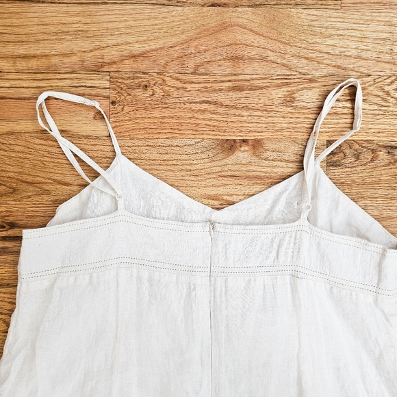 JSONG Size 16 White Linen Sun Dress Lace and Ruffle Details Tank Sleeves Zip - Picture 7 of 7